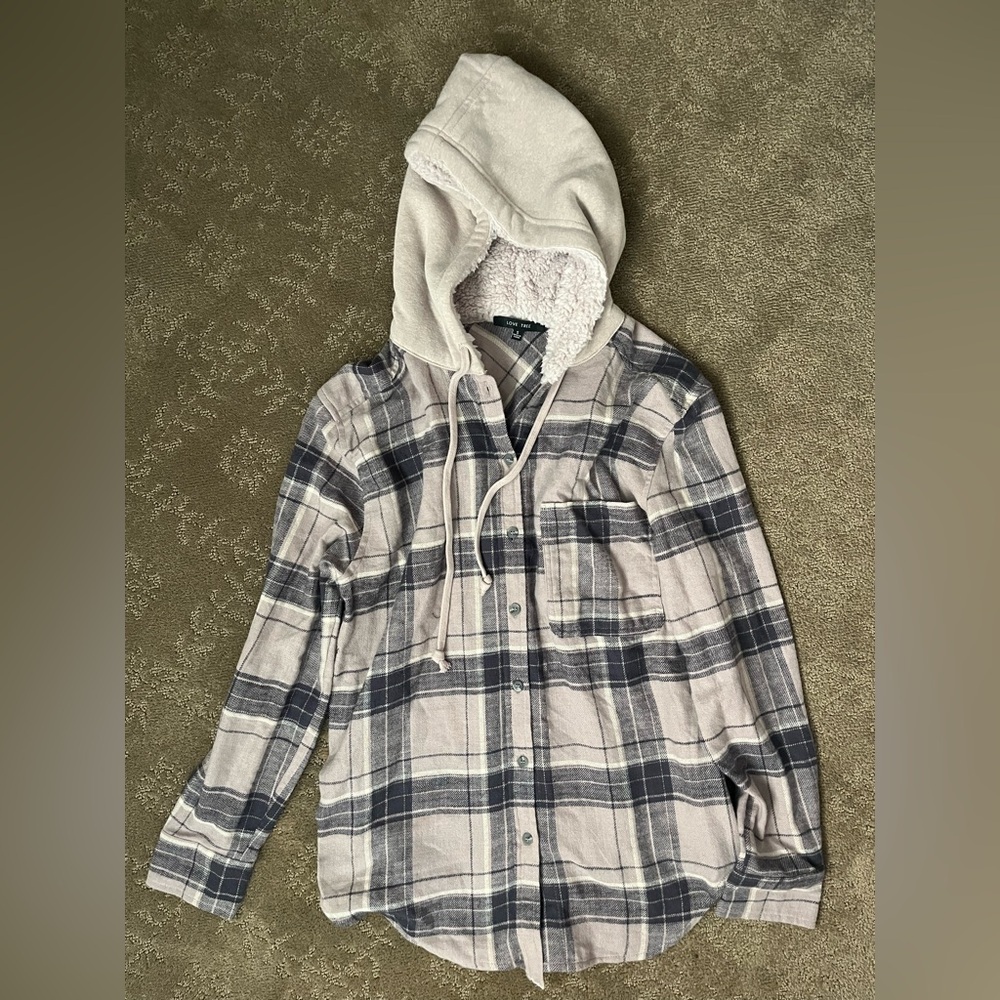 Love Tree Lavender Plaid Hooded Top